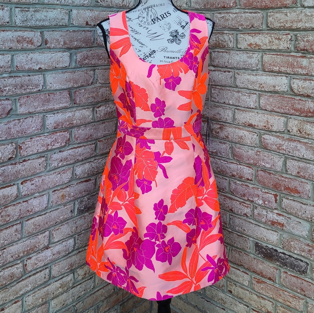 NY&Co Eva Mendes Jacquard Floral Pink Dress Small